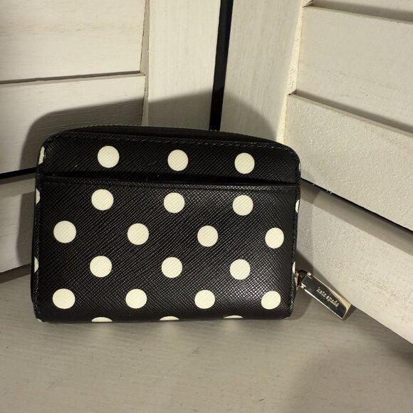 Kate Spade Black Polka Dot Wallet – EUC, 4.5"x3.5", Zip-Around Leather - Picture 3 of 4